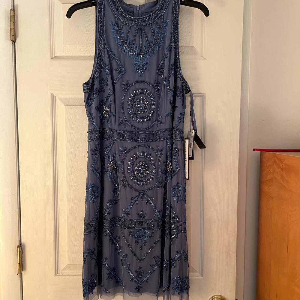 NWT Adrianna Papell sleeveless beaded dress size 10 color periwinkle purple blue
